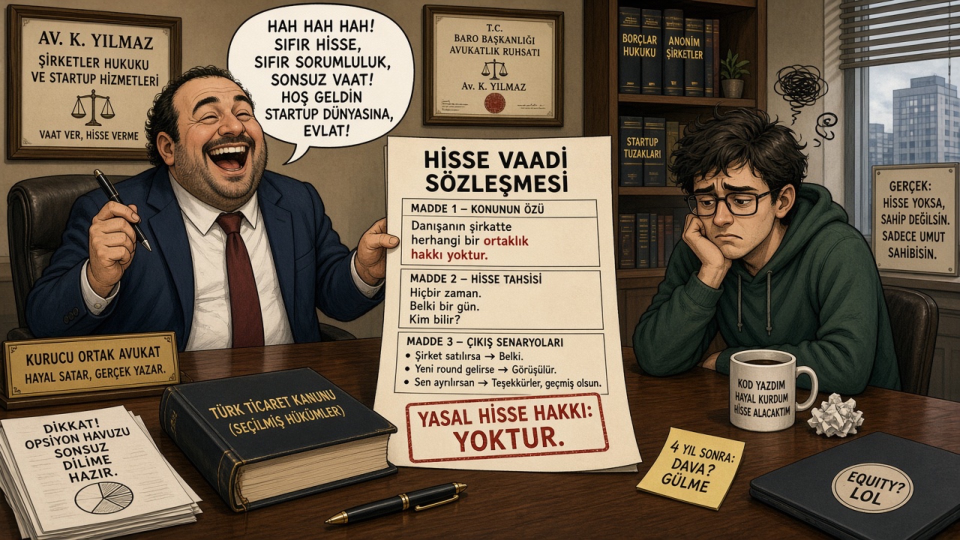 Hisse Opsiyonu (ESOP) Belgesini İnceleyen Avukatın Kahkahası